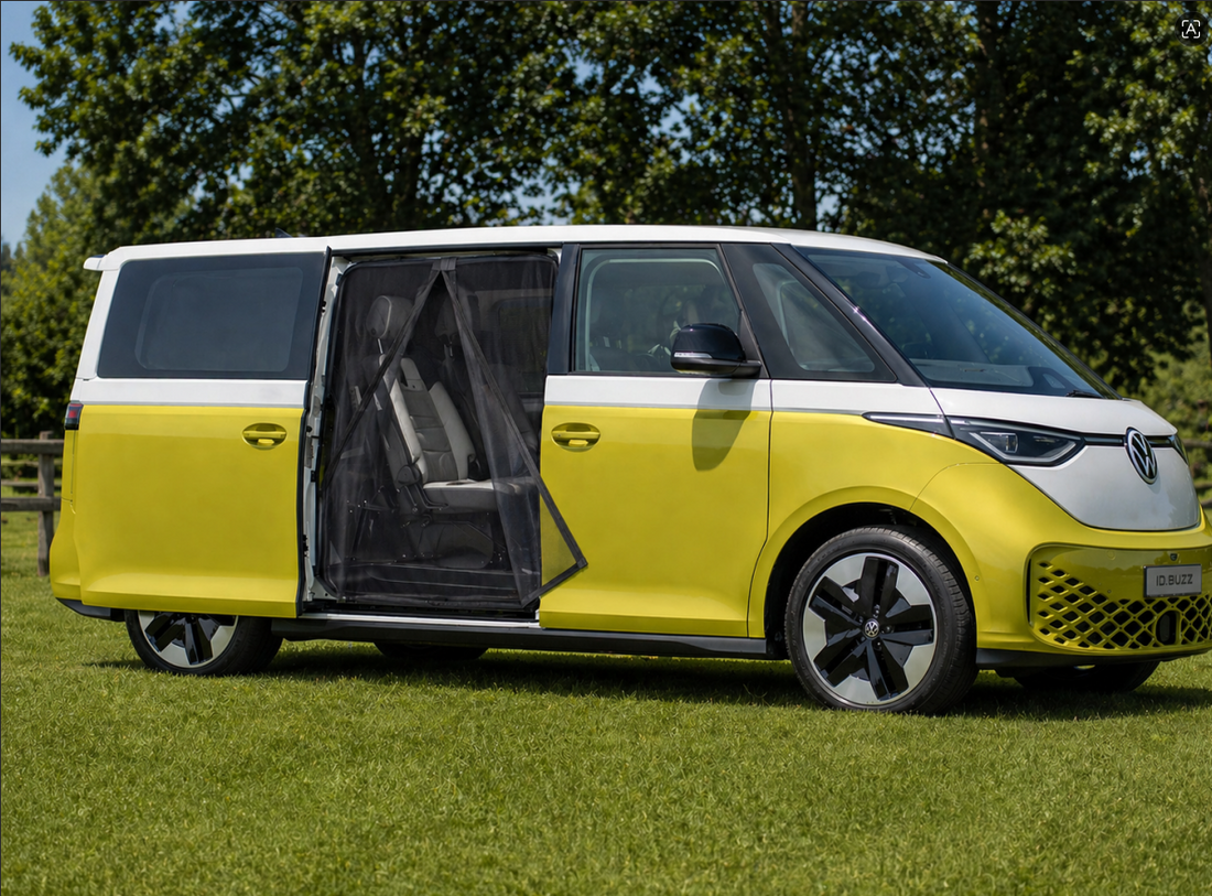 VW ID.Buzz Moskitonetz Heckklappe Detail Magnetbefestigung 2022-2024 Modell
