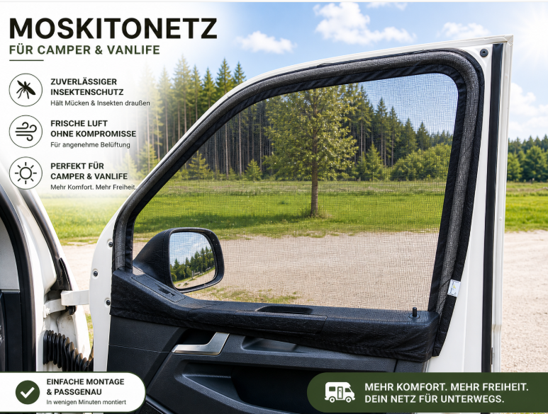 Moskitonetz Fahrerhaus passend für VW T5 T6 T6.1 (2003-heute) – Fahrerfenster & Beifahrerfenster