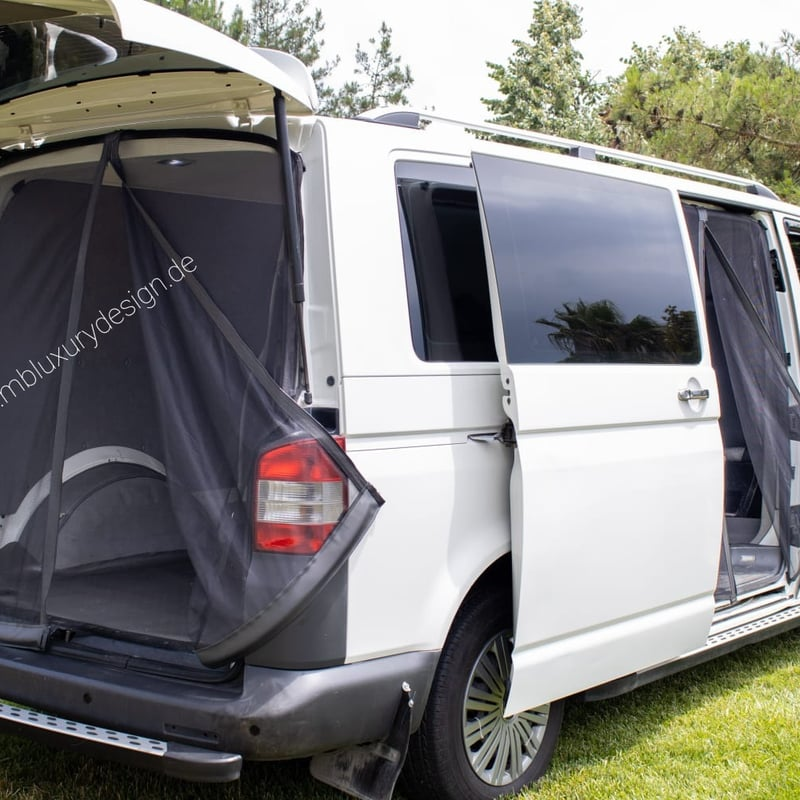 Komplettset VW Bus T5 Magnet Moskitonetz / Insektenschutz Heckklappe & Schiebetüre, schwarz